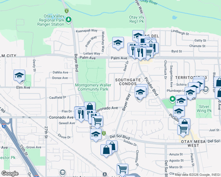 map of restaurants, bars, coffee shops, grocery stores, and more near 917 Hawaii Avenue in San Diego