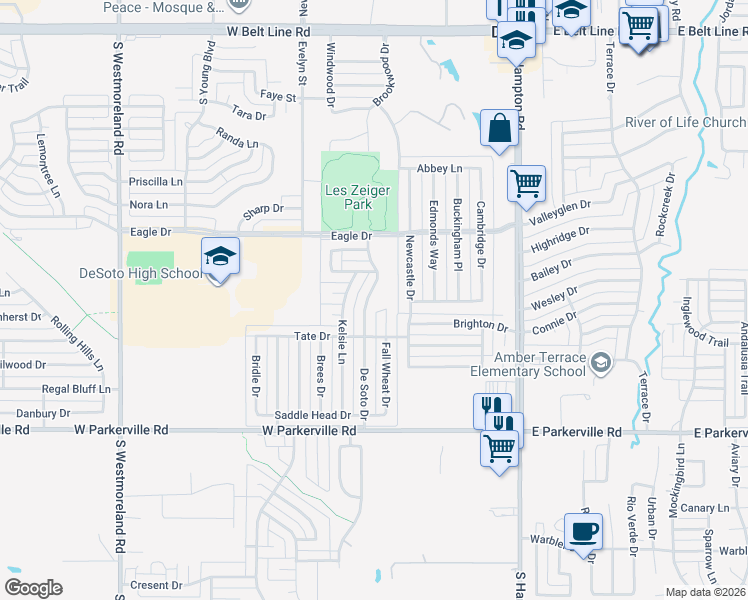 map of restaurants, bars, coffee shops, grocery stores, and more near 544 De Soto Drive in DeSoto