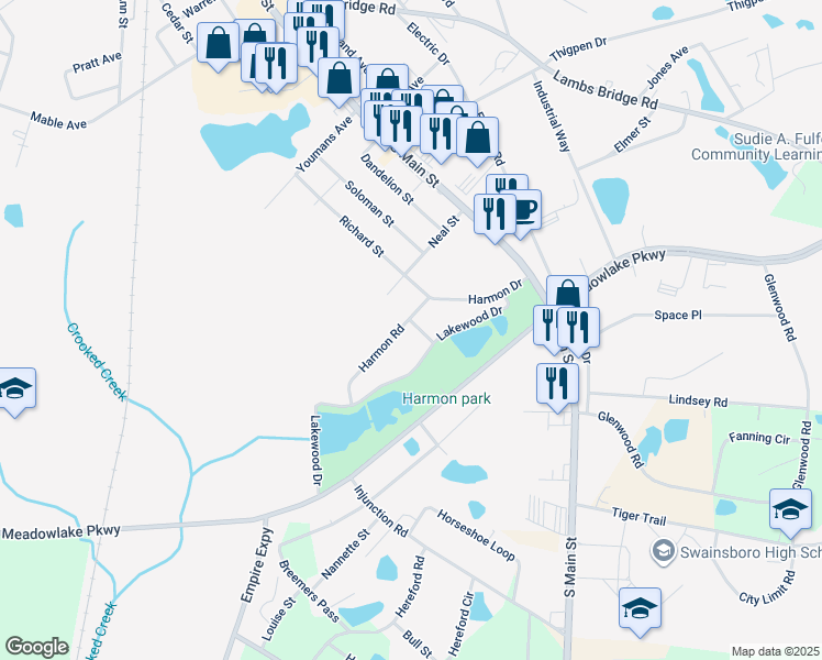 map of restaurants, bars, coffee shops, grocery stores, and more near 317 Harmon Road in Swainsboro