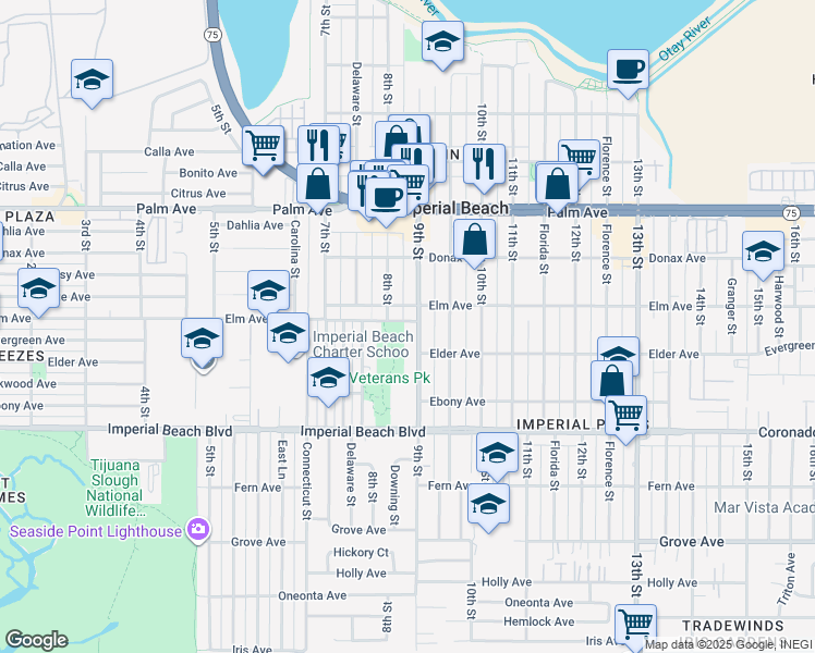 map of restaurants, bars, coffee shops, grocery stores, and more near 841 Encina Avenue in Imperial Beach