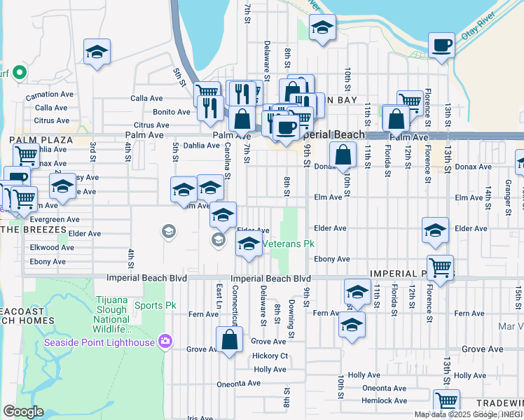 map of restaurants, bars, coffee shops, grocery stores, and more near 777 Encina Avenue in Imperial Beach