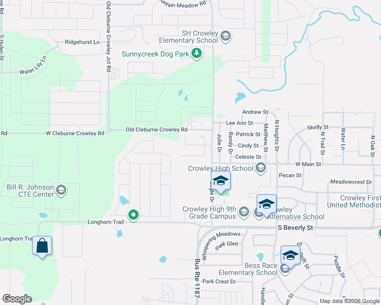 map of restaurants, bars, coffee shops, grocery stores, and more near 1424 Strickland Drive in Crowley