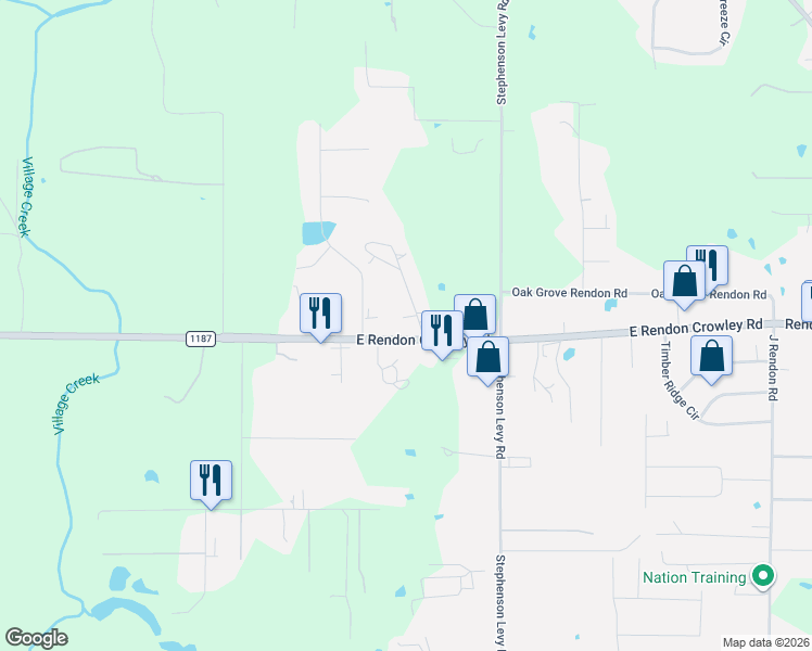 map of restaurants, bars, coffee shops, grocery stores, and more near 103 Syble Jean Drive in Burleson