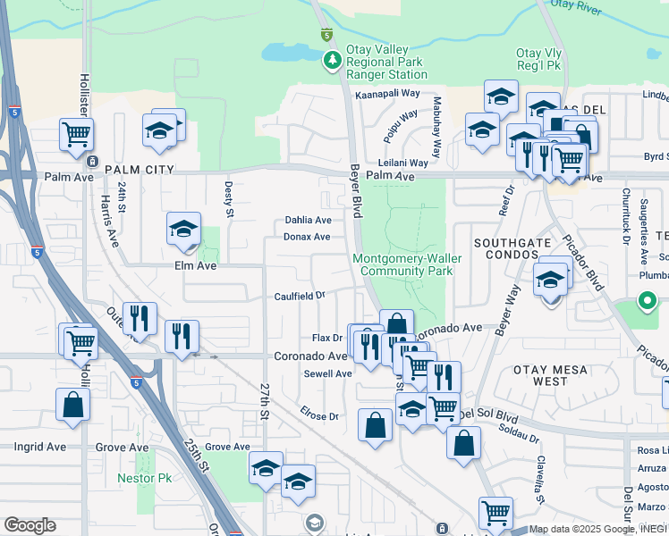 map of restaurants, bars, coffee shops, grocery stores, and more near 2858 Madden Court in San Diego