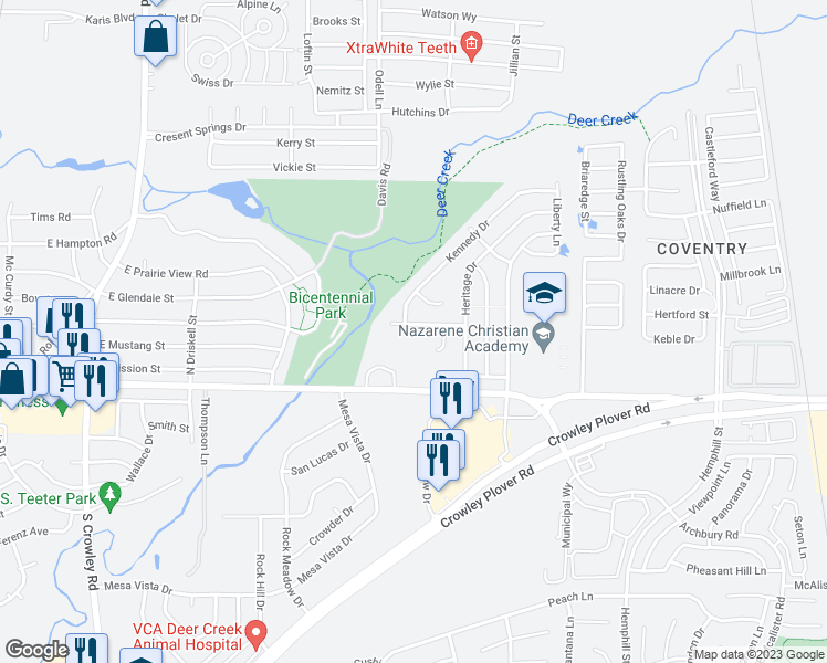 map of restaurants, bars, coffee shops, grocery stores, and more near 267 Edison Lane in Crowley
