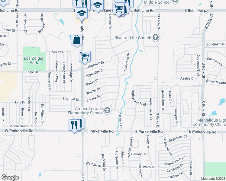 map of restaurants, bars, coffee shops, grocery stores, and more near 229 Connie Drive in DeSoto