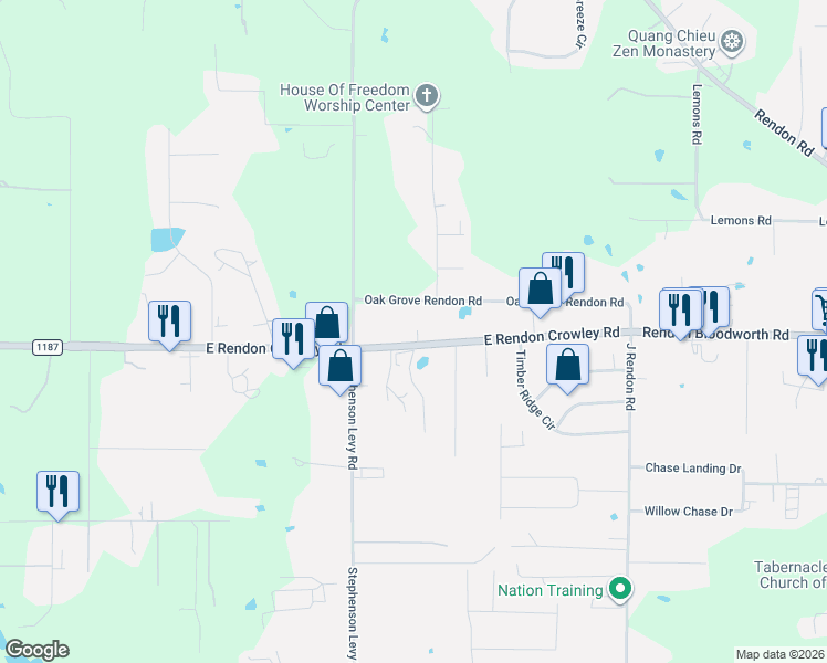 map of restaurants, bars, coffee shops, grocery stores, and more near 4689 Farm to Market Road 1187 in Burleson