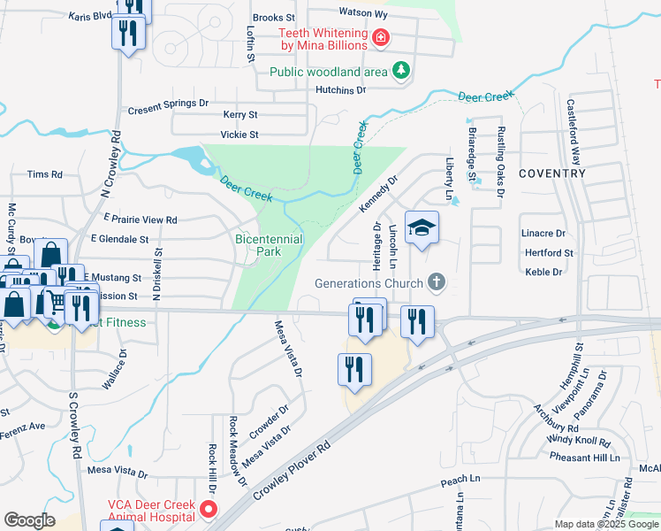 map of restaurants, bars, coffee shops, grocery stores, and more near 263 Edison Lane in Crowley