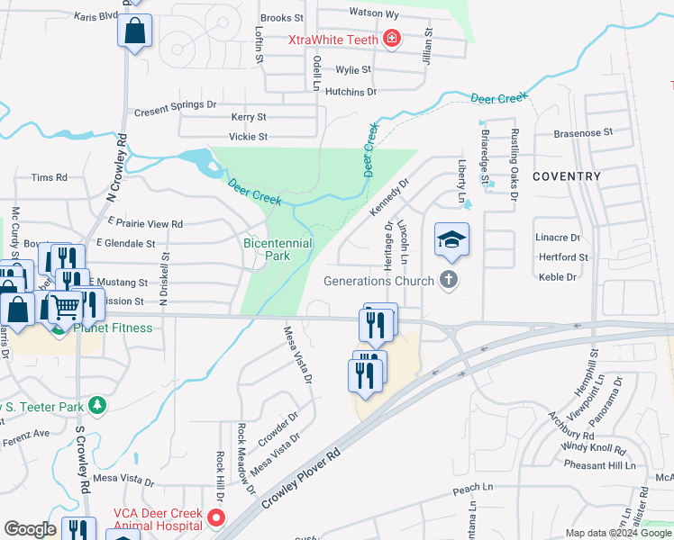 map of restaurants, bars, coffee shops, grocery stores, and more near 259 Edison Lane in Crowley