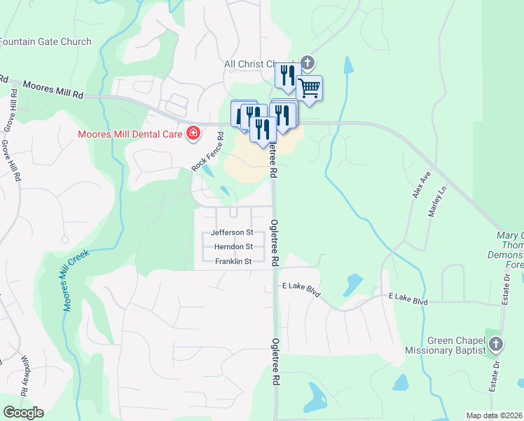 map of restaurants, bars, coffee shops, grocery stores, and more near 1623 Warrenton Street in Auburn