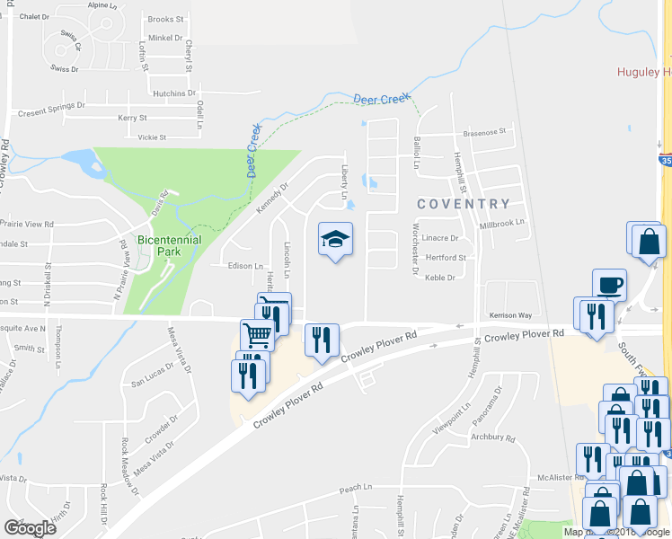 map of restaurants, bars, coffee shops, grocery stores, and more near 2001 East Main Street in Crowley