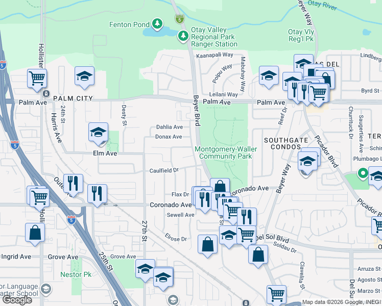 map of restaurants, bars, coffee shops, grocery stores, and more near 2870 Madden Court in San Diego
