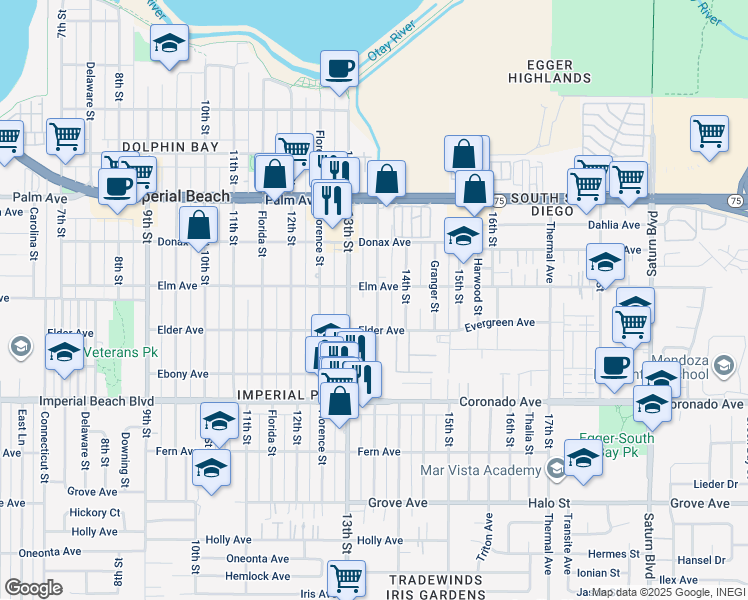 map of restaurants, bars, coffee shops, grocery stores, and more near 940-42 Georgia Street in Imperial Beach
