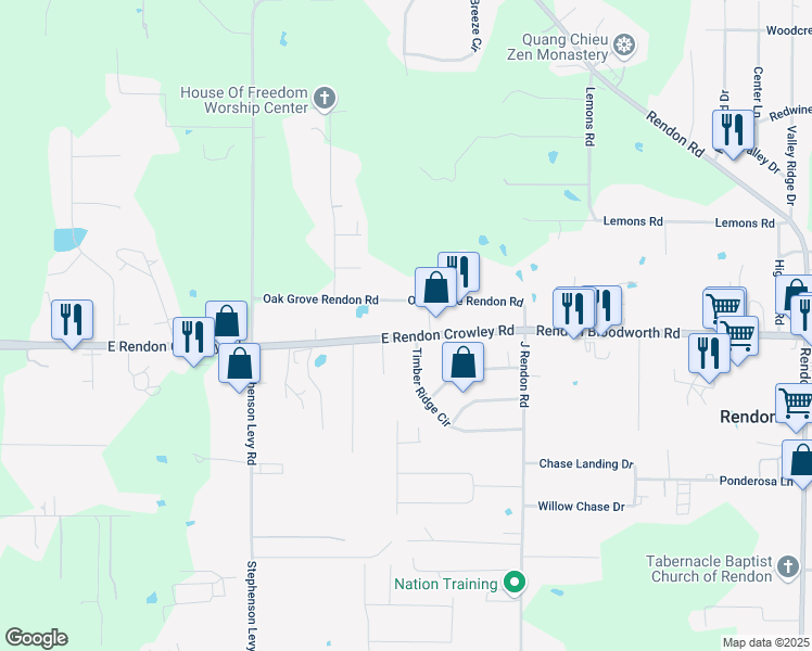 map of restaurants, bars, coffee shops, grocery stores, and more near 4858 Oak Grove Rendon Road in Burleson