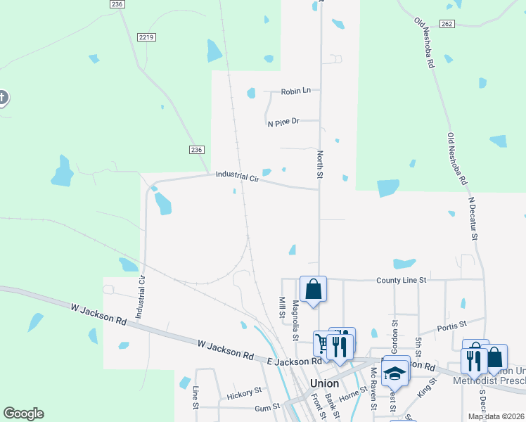 map of restaurants, bars, coffee shops, grocery stores, and more near 313554 Industrial Circle in Union