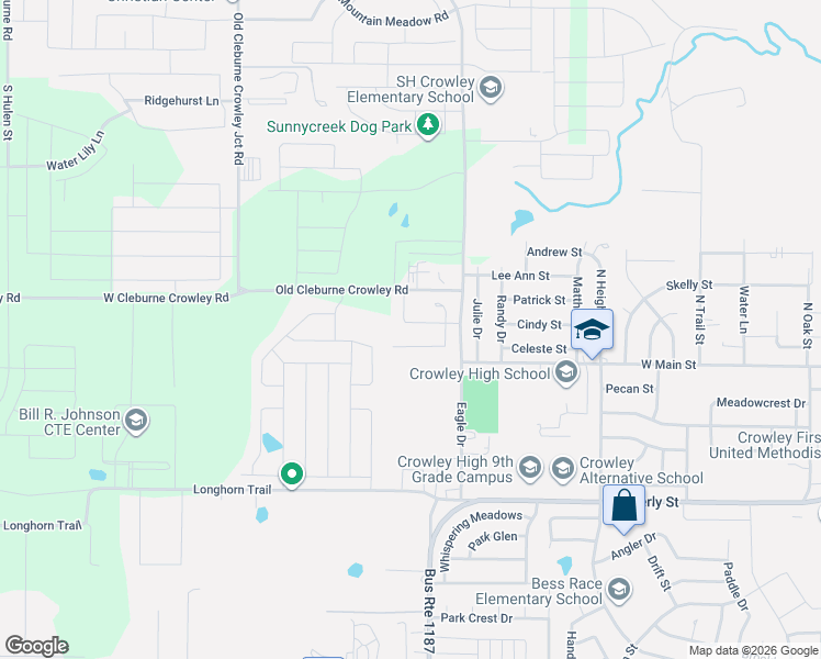 map of restaurants, bars, coffee shops, grocery stores, and more near 1424 Strickland Drive in Crowley