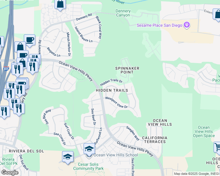 map of restaurants, bars, coffee shops, grocery stores, and more near 5171 Mariner Drive in San Diego