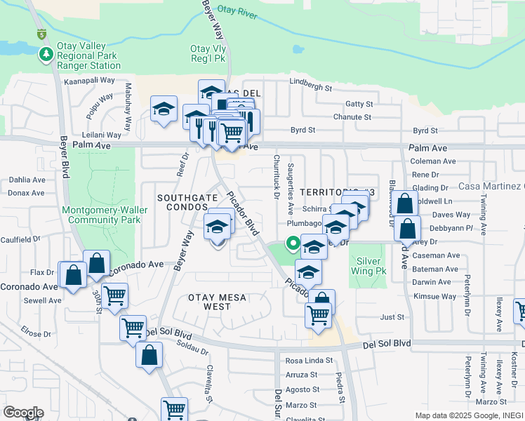 map of restaurants, bars, coffee shops, grocery stores, and more near 935 Caleb Court in San Diego