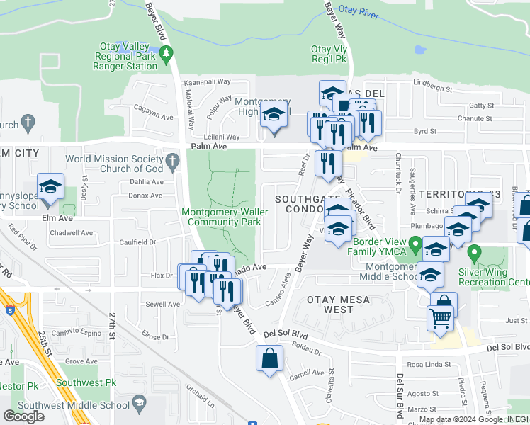 map of restaurants, bars, coffee shops, grocery stores, and more near 917 Hawaii Avenue in San Diego