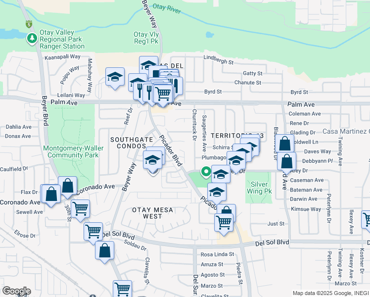 map of restaurants, bars, coffee shops, grocery stores, and more near 935 Caleb Court in San Diego