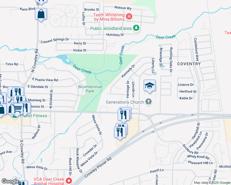 map of restaurants, bars, coffee shops, grocery stores, and more near 272 Edison Lane in Crowley