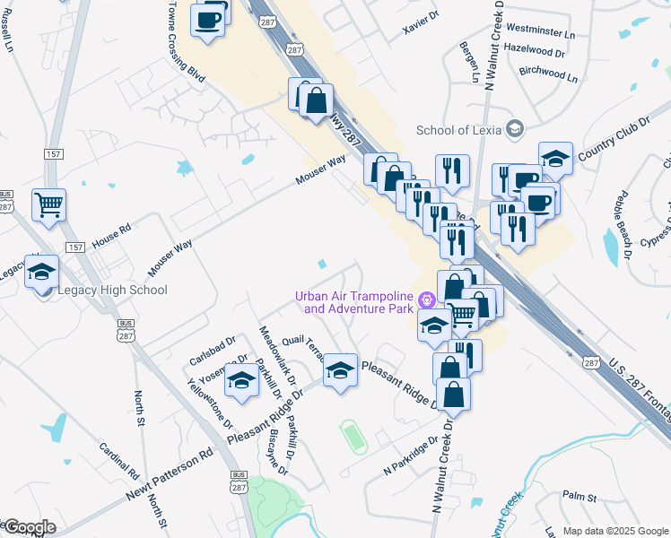 map of restaurants, bars, coffee shops, grocery stores, and more near 1014 Canary Lane in Mansfield