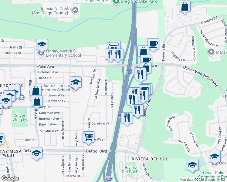 map of restaurants, bars, coffee shops, grocery stores, and more near 4385 El Cedro Court in San Diego