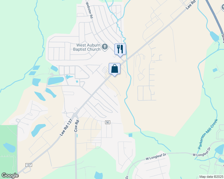 map of restaurants, bars, coffee shops, grocery stores, and more near 1965 Lee Road 57 in Auburn