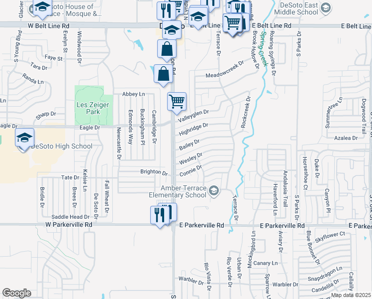map of restaurants, bars, coffee shops, grocery stores, and more near 114 Bailey Drive in DeSoto