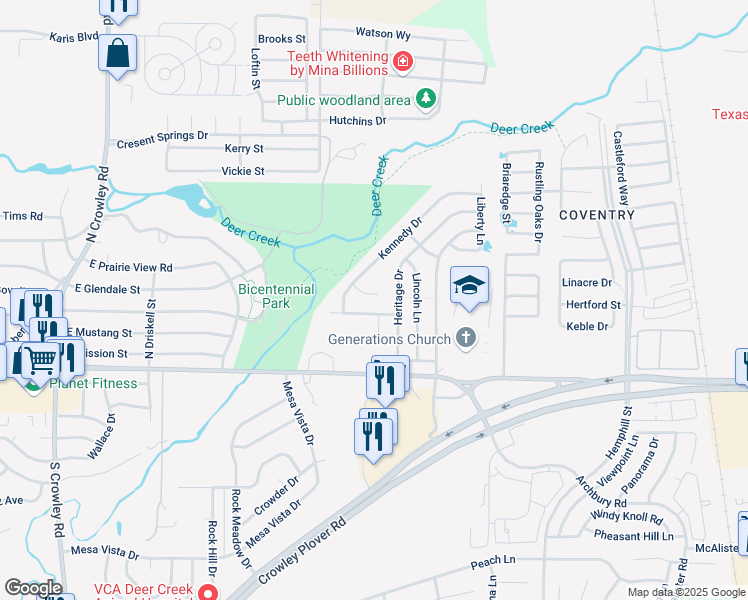 map of restaurants, bars, coffee shops, grocery stores, and more near 220 Kennedy Court in Crowley