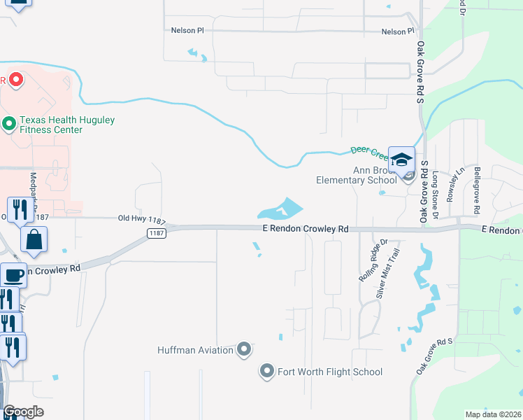 map of restaurants, bars, coffee shops, grocery stores, and more near 801-1005 East Rendon Crowley Road in Burleson