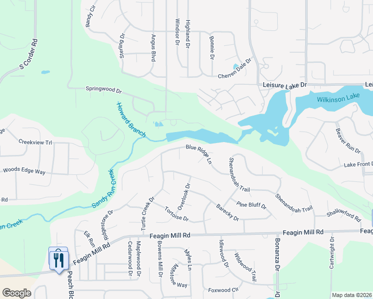 map of restaurants, bars, coffee shops, grocery stores, and more near 122 Blue Ridge Lane in Warner Robins