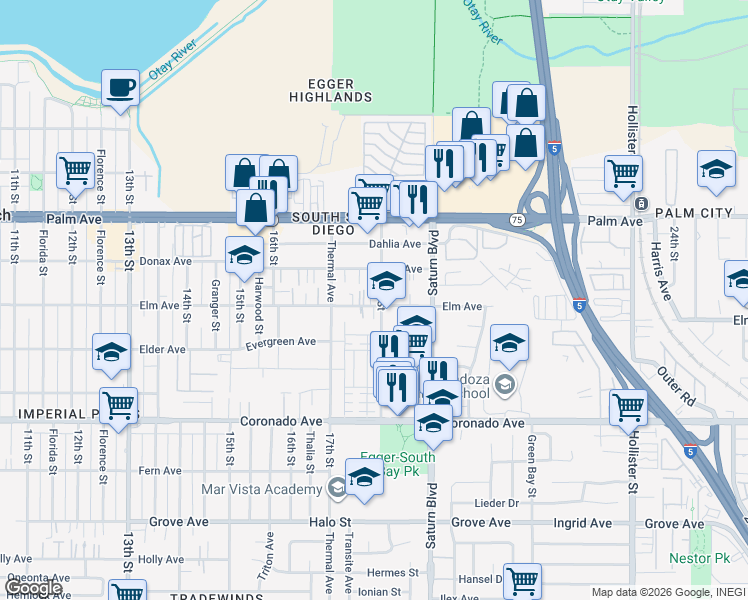 map of restaurants, bars, coffee shops, grocery stores, and more near 815 18th Street in San Diego