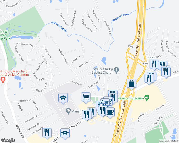 map of restaurants, bars, coffee shops, grocery stores, and more near 3303 Vista Lake Circle in Mansfield