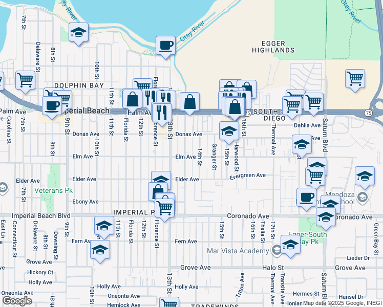map of restaurants, bars, coffee shops, grocery stores, and more near 836 14th Street in San Diego