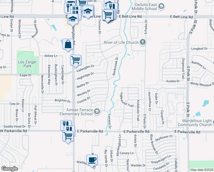 map of restaurants, bars, coffee shops, grocery stores, and more near 236 Bailey Drive in DeSoto