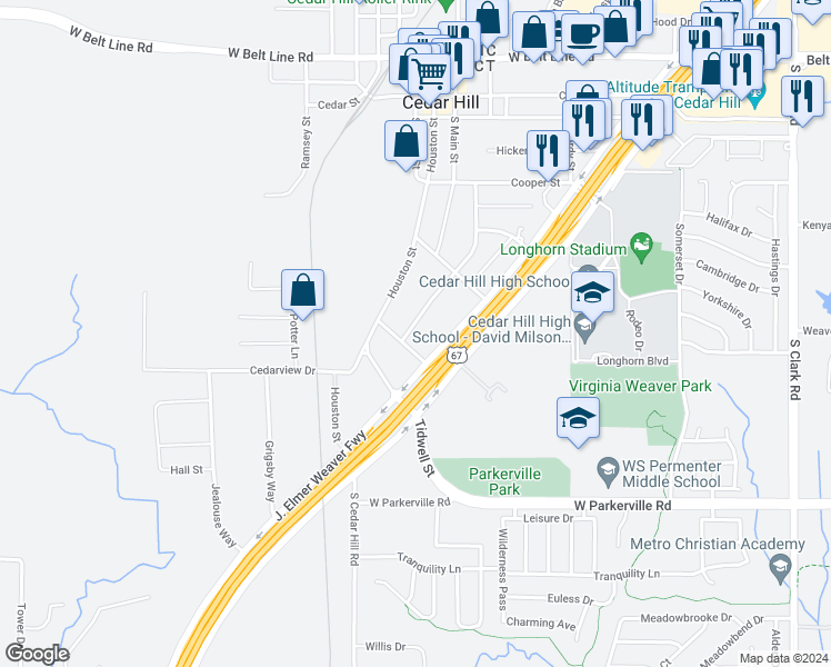 map of restaurants, bars, coffee shops, grocery stores, and more near 533 Lee Street in Cedar Hill