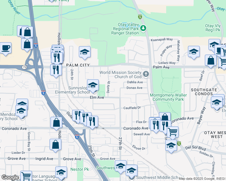 map of restaurants, bars, coffee shops, grocery stores, and more near 2650 Desty Court in San Diego