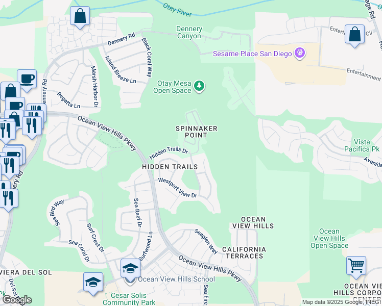 map of restaurants, bars, coffee shops, grocery stores, and more near Lighthouse View Place & Parsons Landing in San Diego