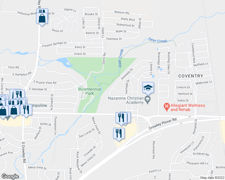 map of restaurants, bars, coffee shops, grocery stores, and more near 200 Kennedy Court in Crowley
