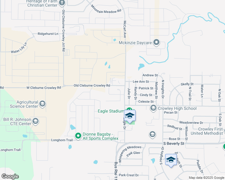 map of restaurants, bars, coffee shops, grocery stores, and more near 208 Hall Drive in Crowley