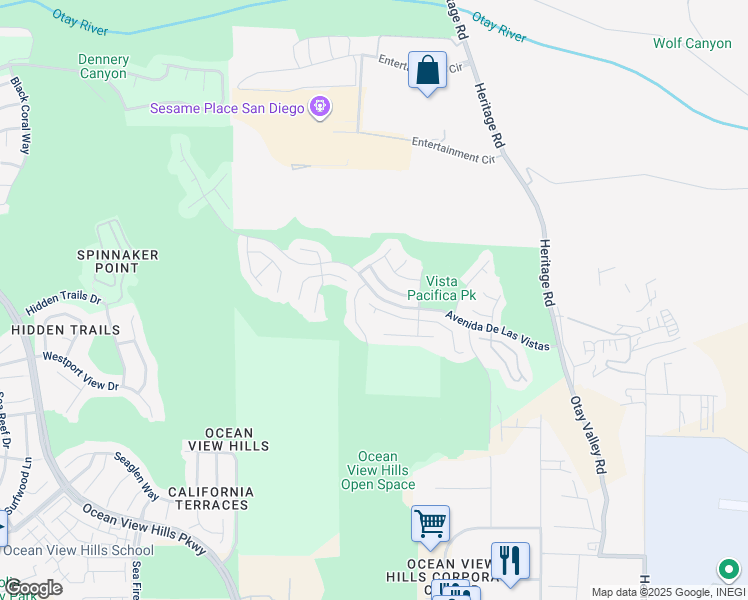 map of restaurants, bars, coffee shops, grocery stores, and more near 5864 Vista Santa Catarina in San Diego