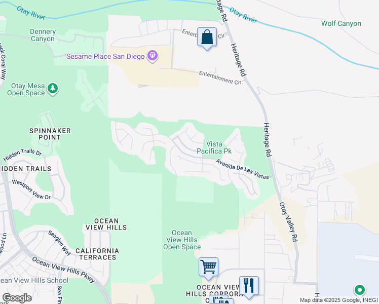 map of restaurants, bars, coffee shops, grocery stores, and more near 5893 Vista San Guadalupe in San Diego