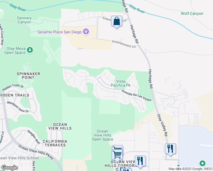 map of restaurants, bars, coffee shops, grocery stores, and more near 5893 Vista San Guadalupe in San Diego
