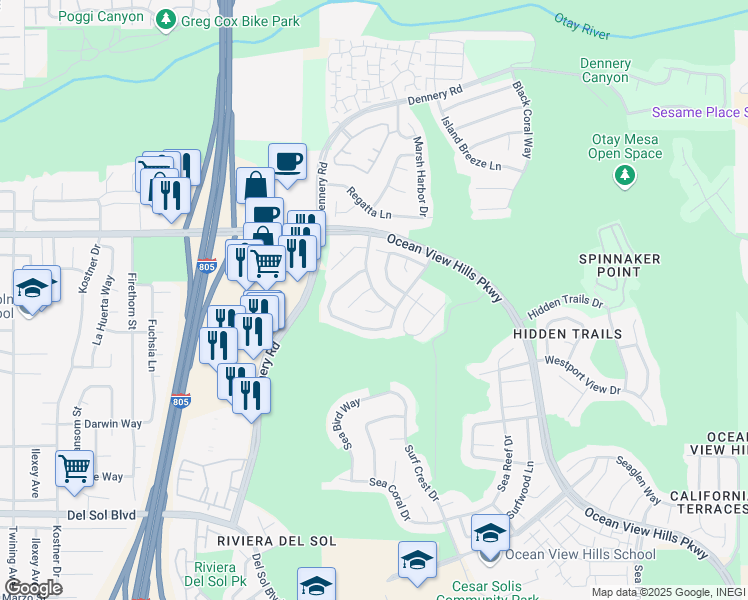 map of restaurants, bars, coffee shops, grocery stores, and more near 822 Kentmere Terrace in San Diego