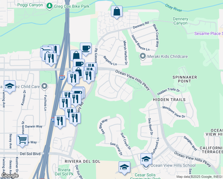 map of restaurants, bars, coffee shops, grocery stores, and more near 822 Kentmere Terrace in San Diego
