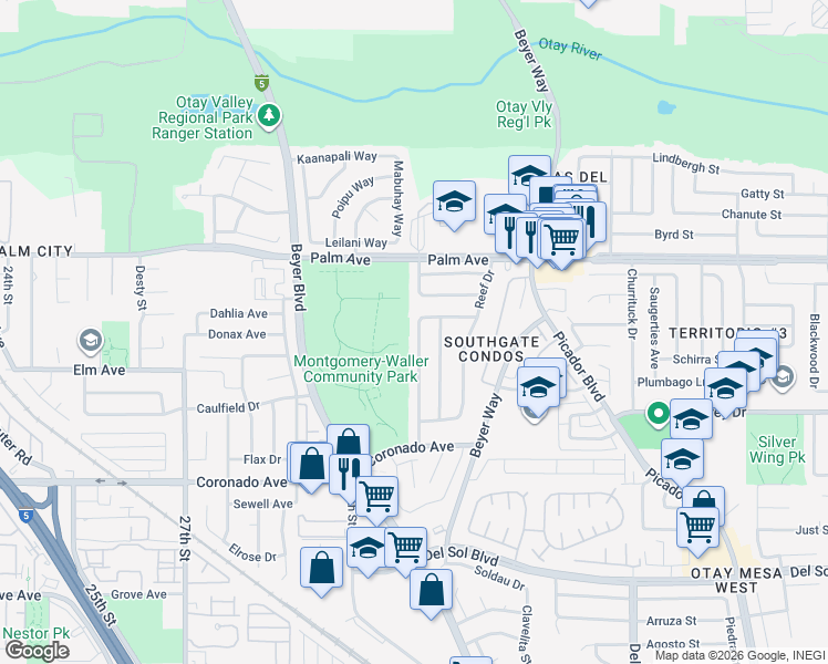 map of restaurants, bars, coffee shops, grocery stores, and more near 815 Hawaii Avenue in San Diego
