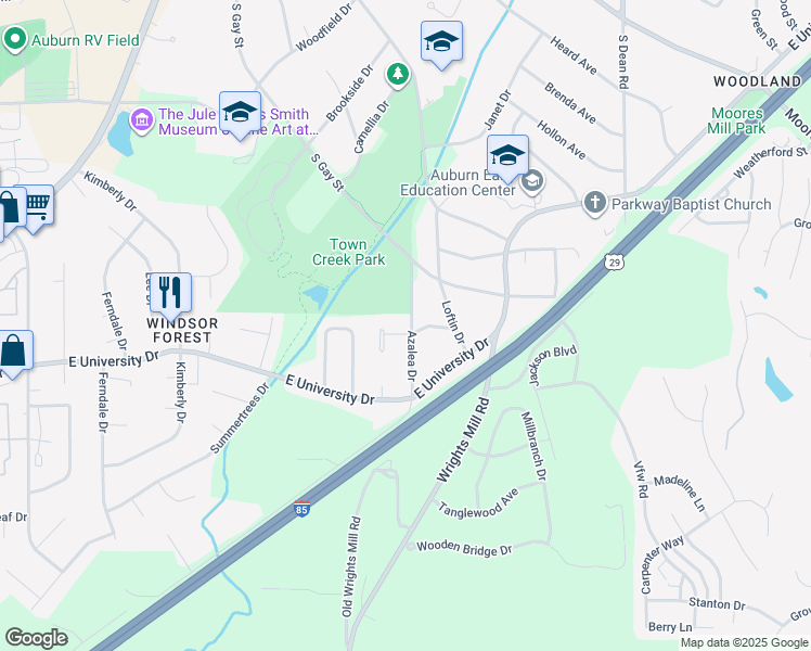 map of restaurants, bars, coffee shops, grocery stores, and more near 1328 Azalea Drive in Auburn