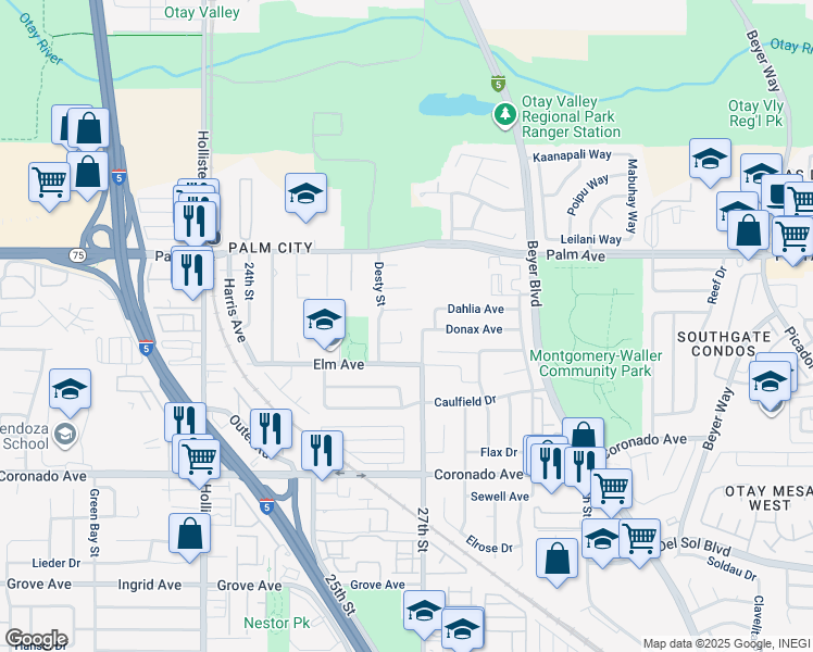 map of restaurants, bars, coffee shops, grocery stores, and more near 2691 Desty Court in San Diego