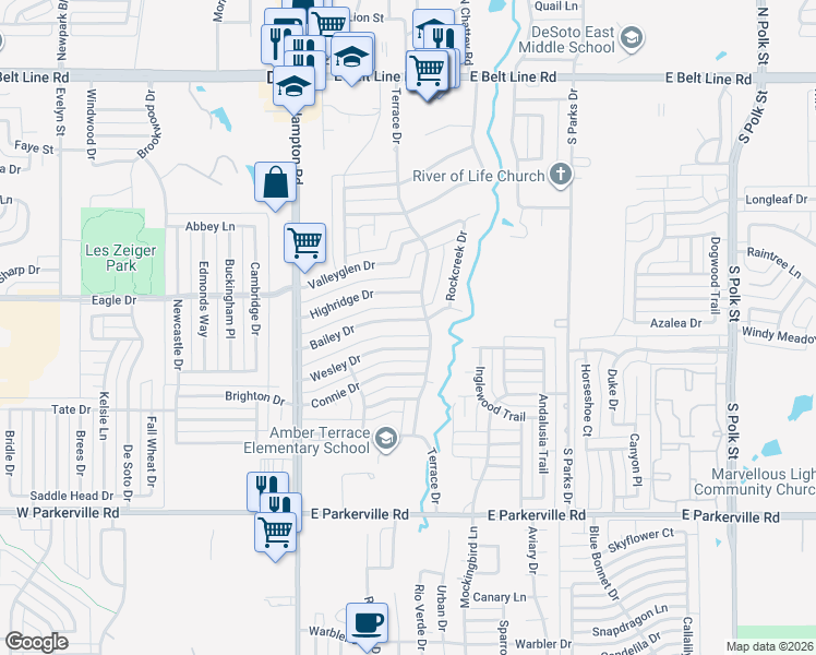 map of restaurants, bars, coffee shops, grocery stores, and more near 228 Bailey Drive in DeSoto